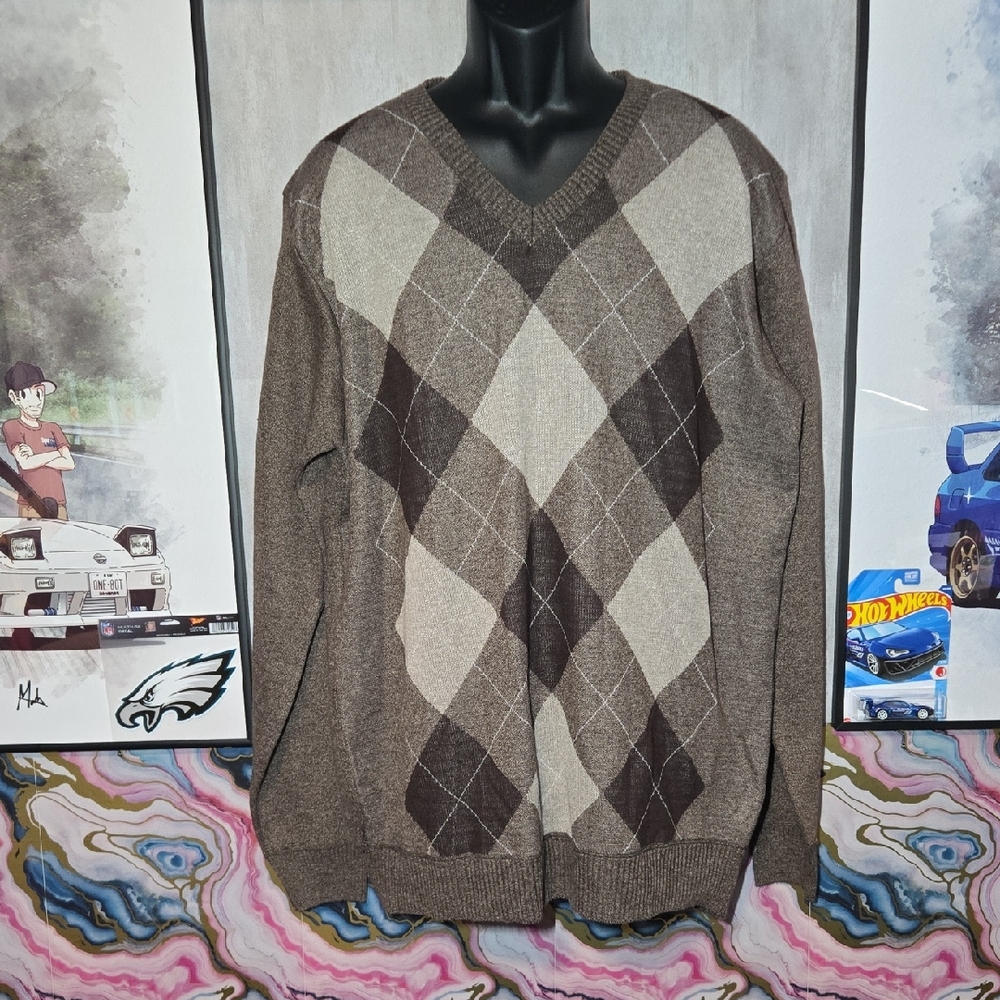 2XL Elegant V-Neck Argyle Sweater for Men